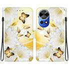 For Huawei nova 12 Pro Crystal Texture Colored Drawing Leather Phone Case(Gold Butterfly Epiphyllum) - 1