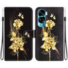 For Honor 90 Lite Crystal Texture Colored Drawing Leather Phone Case(Gold Butterfly Rose) - 1