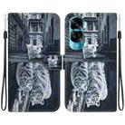 For Honor 90 Lite Crystal Texture Colored Drawing Leather Phone Case(Cat Tiger Reflection) - 1