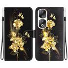 For Honor 90 Pro Crystal Texture Colored Drawing Leather Phone Case(Gold Butterfly Rose) - 1