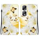 For Honor 90 Pro Crystal Texture Colored Drawing Leather Phone Case(Gold Butterfly Epiphyllum) - 1