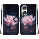 For Honor 90 Crystal Texture Colored Drawing Leather Phone Case(Purple Peony) - 1