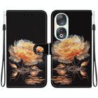 For Honor 90 Crystal Texture Colored Drawing Leather Phone Case(Gold Peony) - 1