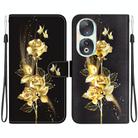 For Honor 90 Crystal Texture Colored Drawing Leather Phone Case(Gold Butterfly Rose) - 1