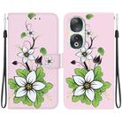 For Honor 90 Crystal Texture Colored Drawing Leather Phone Case(Lily) - 1