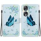 For Honor 90 Crystal Texture Colored Drawing Leather Phone Case(Blue Pansies) - 1