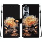 For Honor 70 Crystal Texture Colored Drawing Leather Phone Case(Gold Peony) - 1