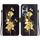 For Honor 70 Crystal Texture Colored Drawing Leather Phone Case(Gold Butterfly Rose) - 1