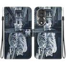 For Honor 80 Crystal Texture Colored Drawing Leather Phone Case(Cat Tiger Reflection) - 1