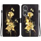 For Honor 80 Pro Crystal Texture Colored Drawing Leather Phone Case(Gold Butterfly Rose) - 1