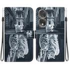 For Honor 80 Pro Crystal Texture Colored Drawing Leather Phone Case(Cat Tiger Reflection) - 1