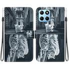 For Honor X8 5G Crystal Texture Colored Drawing Leather Phone Case(Cat Tiger Reflection) - 1