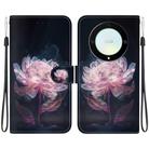 For Honor X9a Crystal Texture Colored Drawing Leather Phone Case(Purple Peony) - 1