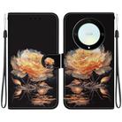 For Honor X9a Crystal Texture Colored Drawing Leather Phone Case(Gold Peony) - 1