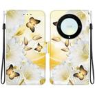For Honor X9a Crystal Texture Colored Drawing Leather Phone Case(Gold Butterfly Epiphyllum) - 1
