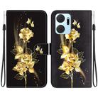 For Honor X7a Crystal Texture Colored Drawing Leather Phone Case(Gold Butterfly Rose) - 1