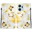 For Honor X7a Crystal Texture Colored Drawing Leather Phone Case(Gold Butterfly Epiphyllum) - 1