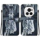 For Honor Magic6 Pro Crystal Texture Colored Drawing Leather Phone Case(Cat Tiger Reflection) - 1