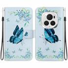 For Honor Magic6 Pro Crystal Texture Colored Drawing Leather Phone Case(Blue Pansies) - 1