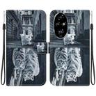 For Honor 200 Pro Crystal Texture Colored Drawing Leather Phone Case(Cat Tiger Reflection) - 1