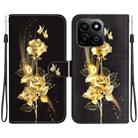 For Honor Play 60 Plus Crystal Texture Colored Drawing Leather Phone Case(Gold Butterfly Rose) - 1