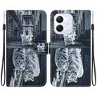 For Honor X60i Crystal Texture Colored Drawing Leather Phone Case(Cat Tiger Reflection) - 1