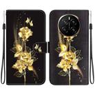 For Honor Magic7 Crystal Texture Colored Drawing Leather Phone Case(Gold Butterfly Rose) - 1