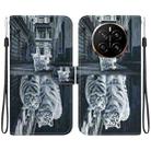 For Honor Magic7 Crystal Texture Colored Drawing Leather Phone Case(Cat Tiger Reflection) - 1