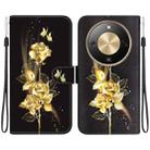For Honor X70 5G Crystal Texture Colored Drawing Leather Phone Case(Gold Butterfly Rose) - 1