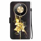 For Honor X70 5G Crystal Texture Colored Drawing Leather Phone Case(Gold Butterfly Rose) - 3