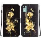 For Nokia C12 Crystal Texture Colored Drawing Leather Phone Case(Gold Butterfly Rose) - 1