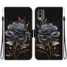 For Nokia C32 Crystal Texture Colored Drawing Leather Phone Case(Black Rose) - 1