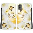 For Nokia C32 Crystal Texture Colored Drawing Leather Phone Case(Gold Butterfly Epiphyllum) - 1