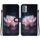 For Nokia G22 Crystal Texture Colored Drawing Leather Phone Case(Purple Peony) - 1