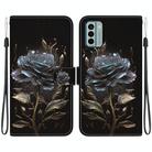 For Nokia G22 Crystal Texture Colored Drawing Leather Phone Case(Black Rose) - 1