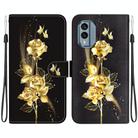 For Nokia X30 Crystal Texture Colored Drawing Leather Phone Case(Gold Butterfly Rose) - 1