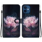 For iPhone 12 mini Crystal Texture Colored Drawing Leather Phone Case(Purple Peony) - 1