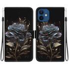 For iPhone 12 mini Crystal Texture Colored Drawing Leather Phone Case(Black Rose) - 1