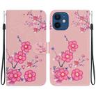 For iPhone 12 mini Crystal Texture Colored Drawing Leather Phone Case(Cherry Blossoms) - 1