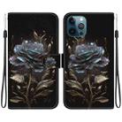 For iPhone 12 Pro Max Crystal Texture Colored Drawing Leather Phone Case(Black Rose) - 1