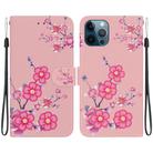 For iPhone 12 Pro Max Crystal Texture Colored Drawing Leather Phone Case(Cherry Blossoms) - 1