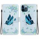 For iPhone 12 Pro Max Crystal Texture Colored Drawing Leather Phone Case(Blue Pansies) - 1