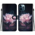 For iPhone 12 / 12 Pro Crystal Texture Colored Drawing Leather Phone Case(Purple Peony) - 1