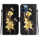 For iPhone 12 / 12 Pro Crystal Texture Colored Drawing Leather Phone Case(Gold Butterfly Rose) - 1