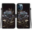 For iPhone 12 / 12 Pro Crystal Texture Colored Drawing Leather Phone Case(Black Rose) - 1