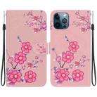 For iPhone 12 / 12 Pro Crystal Texture Colored Drawing Leather Phone Case(Cherry Blossoms) - 1