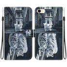 For iPhone SE 2022 / SE 2020 Crystal Texture Colored Drawing Leather Phone Case(Cat Tiger Reflection) - 1