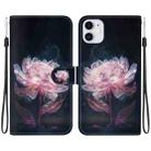 For iPhone 11 Crystal Texture Colored Drawing Leather Phone Case(Purple Peony) - 1