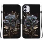 For iPhone 11 Crystal Texture Colored Drawing Leather Phone Case(Black Rose) - 1