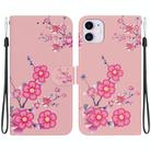 For iPhone 11 Crystal Texture Colored Drawing Leather Phone Case(Cherry Blossoms) - 1